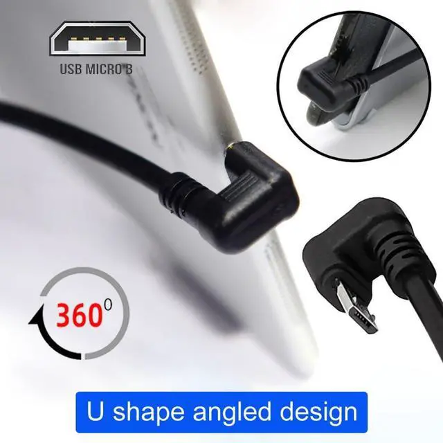 Alt view image 3 of 7 - Micro USB Cable Micro USB 2.0 5Pin Male to Female Data Extension Cable U Shape Angled