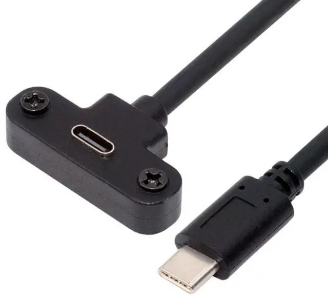 Main image of USB C Extension Cable USB 2.0 Type C Male to Female Fast Charging Data Transfer Extension Cable with Panel Mount Screw 0.3M