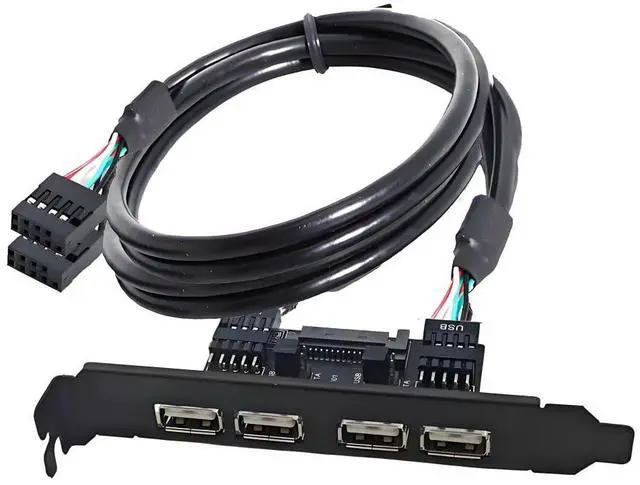 Main image of 4 Port USB 2.0 Front Panel Header 9Pin 2 Male to 4 USB 2.0 Female Chassis Back Panel Port Extension Cable 30cm with 120mm PCI-E Slot Bracket