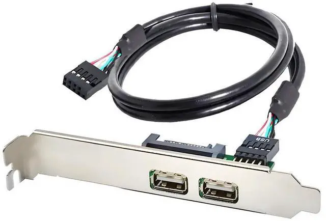 Main image of 2 Port USB 2.0 Front Panel Header 9Pin 1 Male to 2 USB 2.0 Female Chassis Back Panel Port Extension Cable 30cm with 120mm PCI-E Slot Bracket