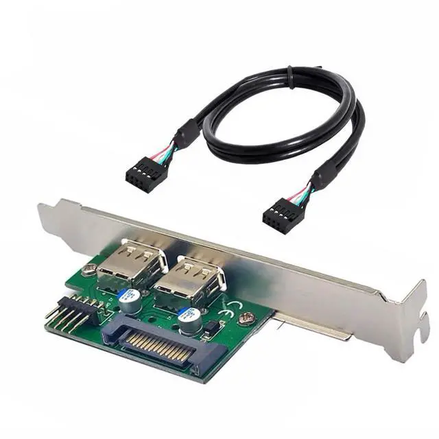 Alt view image 7 of 7 - 2 Port USB 2.0 Front Panel Header 9Pin 1 Male to 2 USB 2.0 Female Chassis Back Panel Port Extension Cable 30cm with 120mm PCI-E Slot Bracket