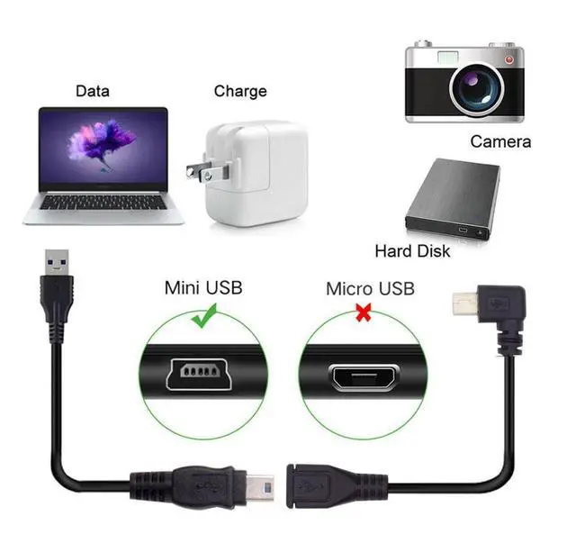 Alt view image 4 of 7 - 2 Pack Mini USB Extension Cable USB 2.0 Mini USB 5Pin Male to Female 90 Degree Angled Data Power Extension Cable Adapter 0.3M