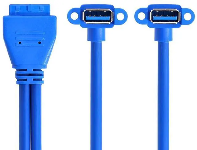 Alt view image 7 of 7 - USB 3.0 Front Panel Header 19/20Pin 1 Male to 2 USB 3.0 Female 90 Degree Angled Panel Port Extension Cable 0.5M with Panel Mount Holes