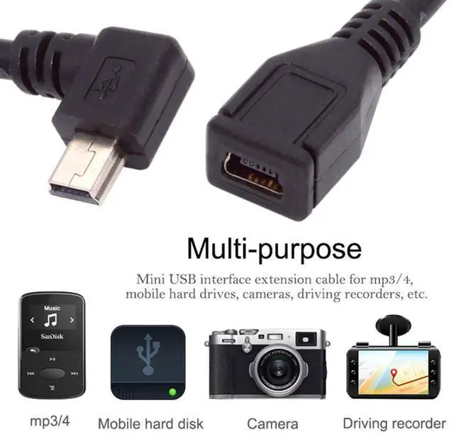 Alt view image 2 of 7 - Mini USB Extension Cable, USB 2.0 Mini USB 5Pin Male to Female 90 Degree Left Angled Power Charging Data Transfer Extension Cable Adapter 0.98ft for Dash Cam/GPS/Microphone