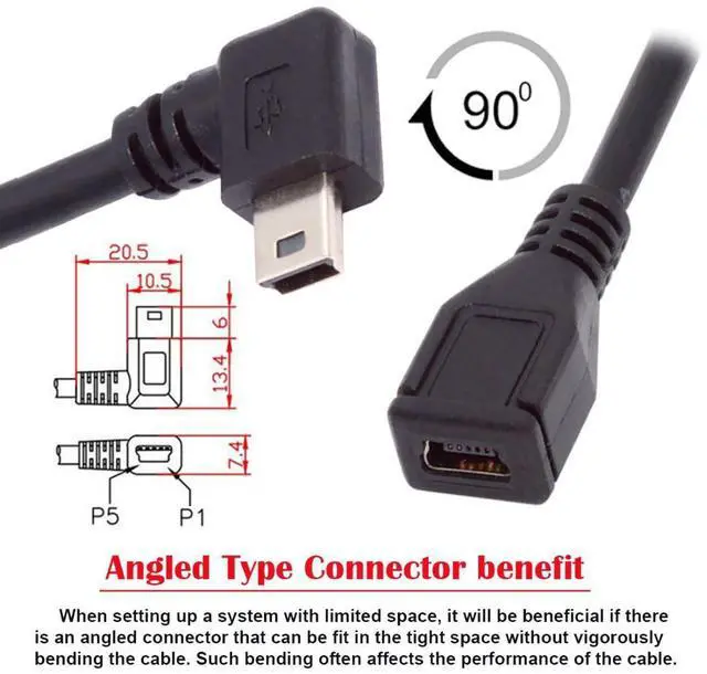 Alt view image 5 of 7 - USB 2.0 Mini USB 5Pin Male to Female 90 Degree Right Angled Data Extension Cable Adapter