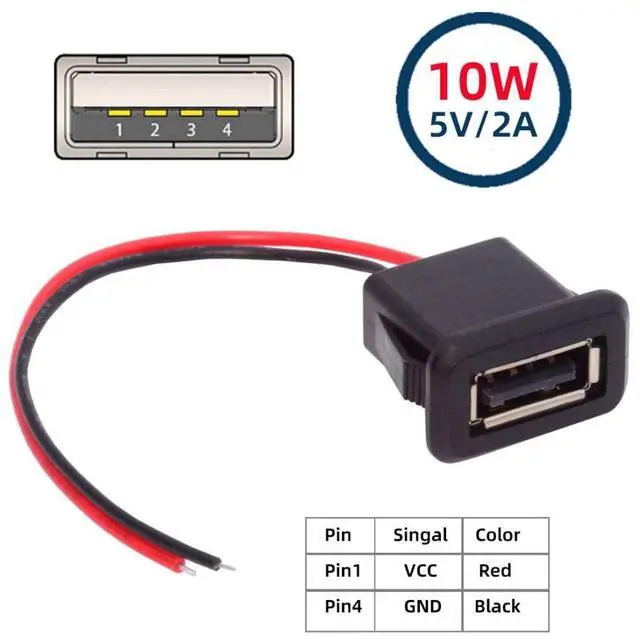 Alt view image 2 of 7 - 2 Pack 2Pin Open Cable to USB 2.0 Female DC 5V 3A Flush Mount Charging Socket Port Conversion Cable Adapter
