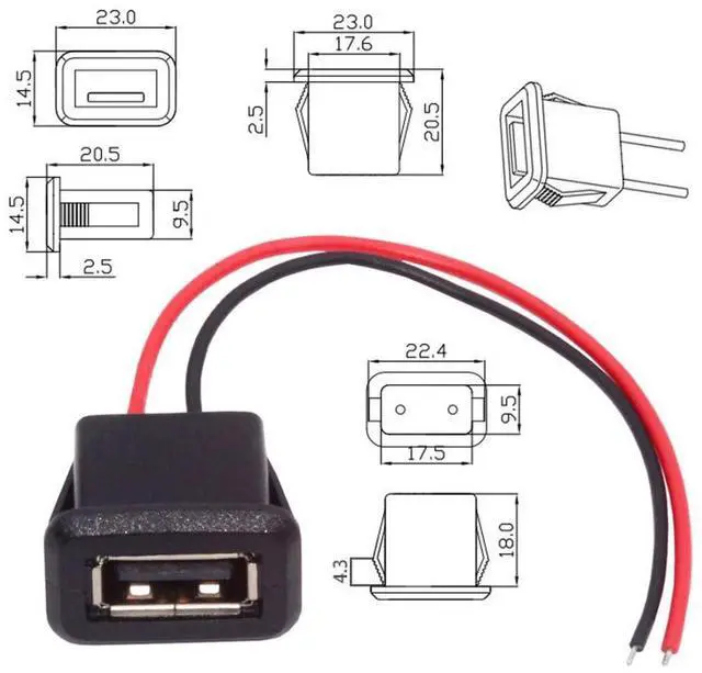 Alt view image 5 of 7 - 2 Pack 2Pin Open Cable to USB 2.0 Female DC 5V 3A Flush Mount Charging Socket Port Conversion Cable Adapter