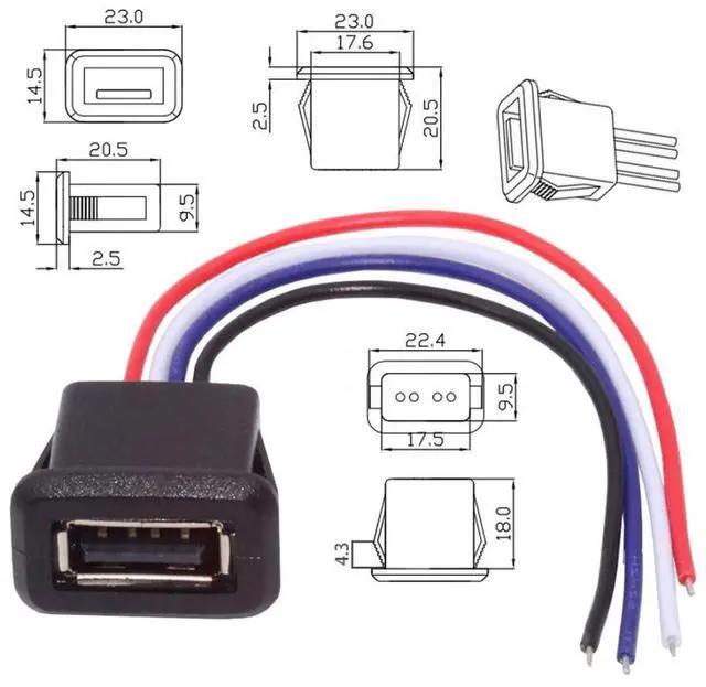 Alt view image 5 of 7 - 2 Pack 4Pin Open Cable to USB 2.0 Female DC 5V 2A Flush Mount Charging Data Transfer Socket Port Conversion Cable Adapter