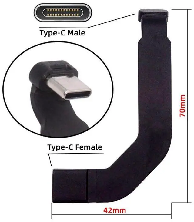 Alt view image 6 of 7 - 2.76 Inch USB C Short Flat Cable,USB 2.0 Type C Male to Female 90 Degree Angled PD 65W Fast Charge Data Extension Cable