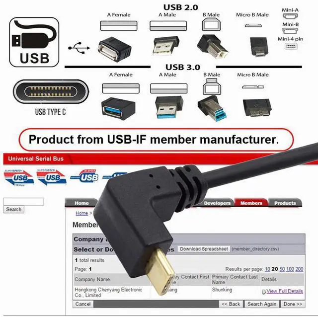 Alt view image 7 of 7 - Up & Down Angled USB 3.1 USB-C to Right Angled 90 Degree A Male Data Cable for Laptop & Tablet & Cell Phone 100cm