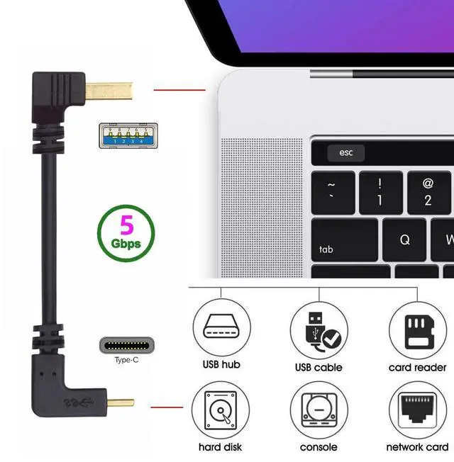 Alt view image 4 of 7 - CY Up & Down Angled USB-C USB 3.1 to 90 Degree Left Angled A Male Data Cable for Tablet & Cell Phone 100cm Type-06