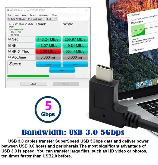 Alt view image 3 of 7 - USB 3.0 to USB C 90 Degree Down Angled Data Extension Cable for Tablet Mobile Phone Hard Disk Drive 30cm