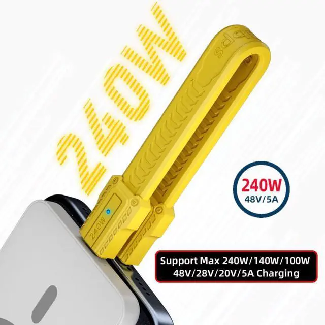 Alt view image 4 of 7 - 5.12 Inch USB C Short Flat Cable,Support PD 240W/80Gbps/8K@60Hz Video/OTG Compatible with Thunderbolt3/4 with Storage Case Yellow