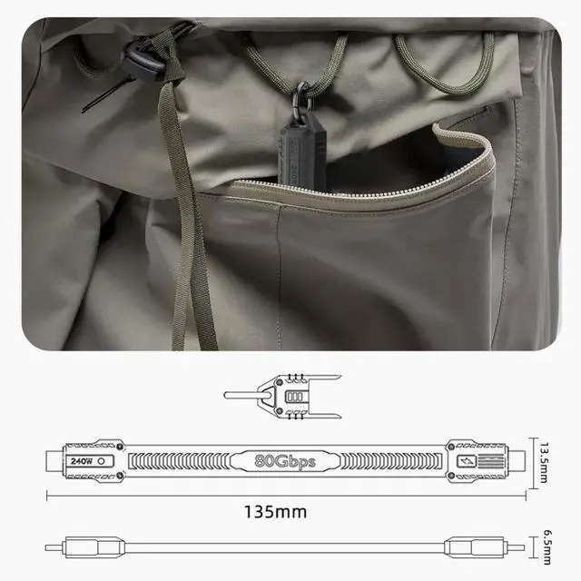 Alt view image 7 of 7 - 5.12 Inch USB C Short Flat Cable,Support PD 240W/80Gbps/8K@60Hz Video/OTG Compatible with Thunderbolt3/4 with Storage Case Yellow