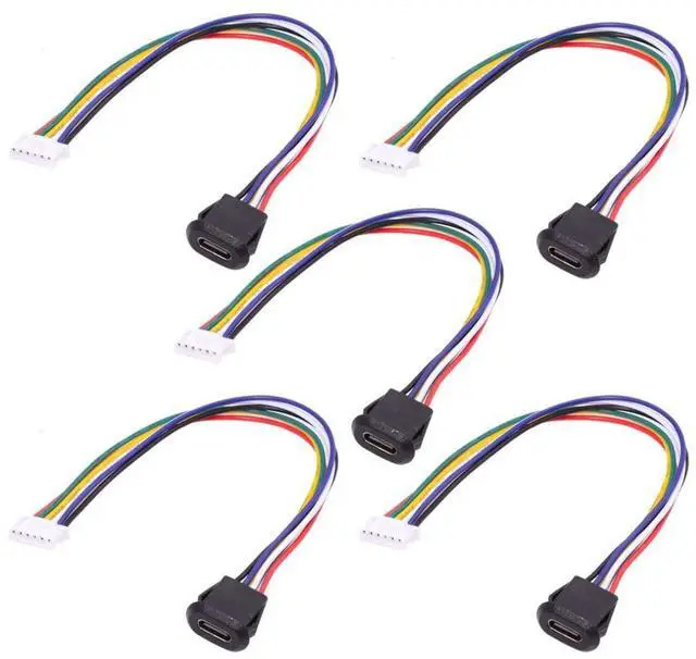 Main image of 5 Pack 2.0mm Pitch 6Pin to USB C Female DC 5V/20V PD Power Flush Mount Charging Socket Port Conversion Cable Adapter