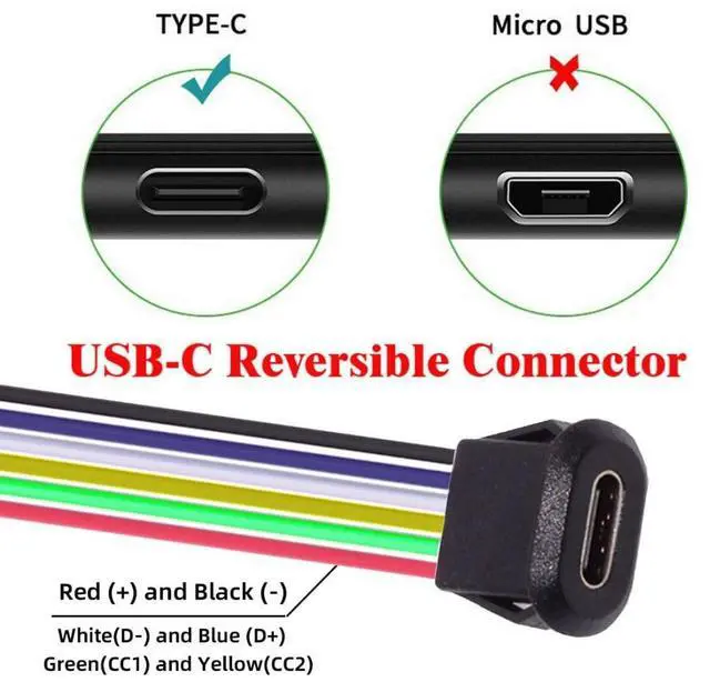 Alt view image 6 of 7 - 5 Pack 2.0mm Pitch 6Pin to USB C Female DC 5V/20V PD Power Flush Mount Charging Socket Port Conversion Cable Adapter