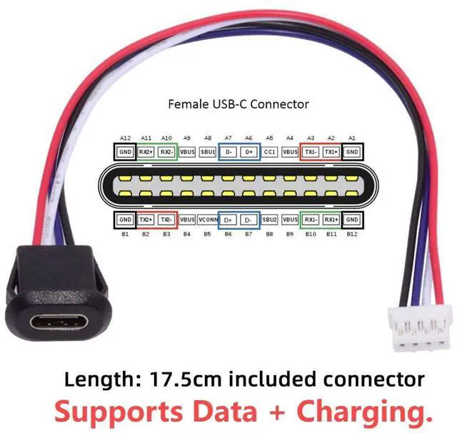 Alt view image 2 of 7 - 5 Pack 2.0mm Pitch 4Pin to USB C Female DC 5V 3A Flush Mount Charging Socket Port Conversion Cable Adapter