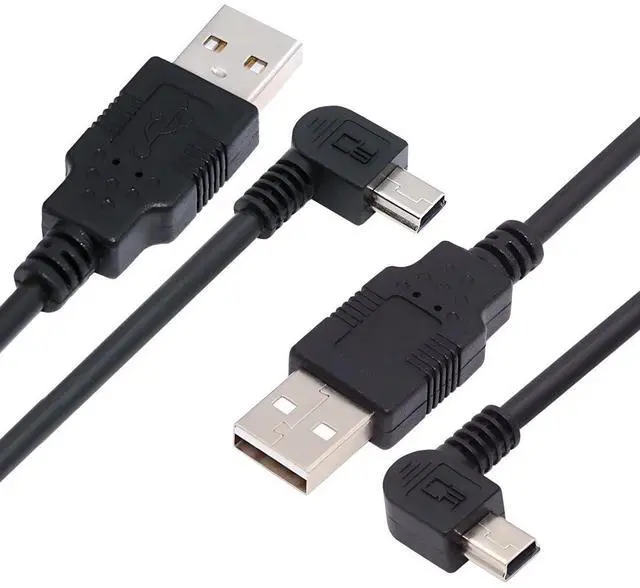 Main image of 2 Pack Mini USB Cable,USB 2.0 Male to Mini USB 5 Pin Male 90 Degree Left/Right Angled Charging Data Transfer Extension Cable Black 1.64FT/0.5M