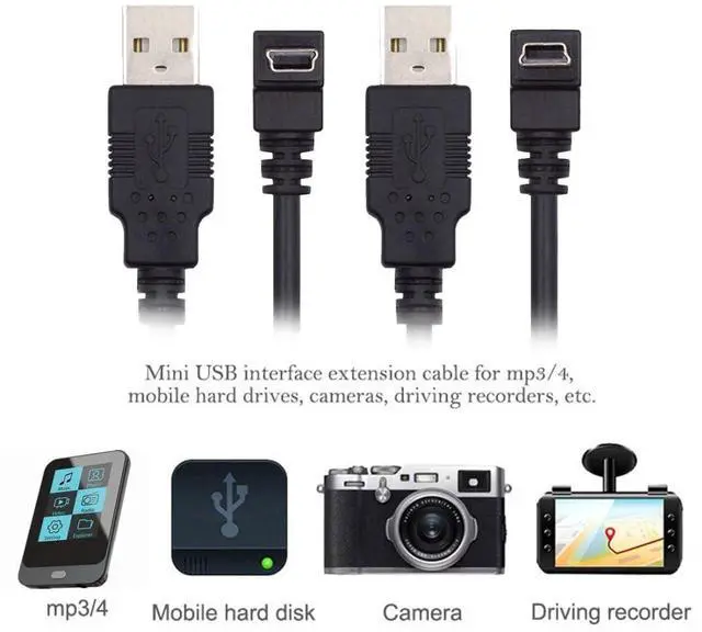 Alt view image 4 of 7 - 2 Pack Mini USB Cable,USB 2.0 Male to Mini USB 5 Pin Male 90 Degree UP/Down Angled Charging Data Transfer Extension Cable Black 1.64FT/0.5M