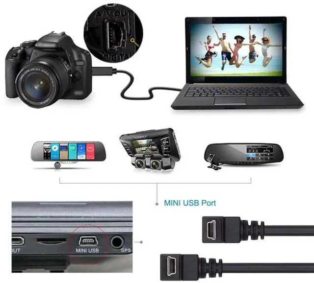 Alt view image 3 of 7 - 2 Pack Mini USB Cable,USB 2.0 Male to Mini USB 5 Pin Male 90 Degree UP/Down Angled Charging Data Transfer Extension Cable Black 1.64FT/0.5M