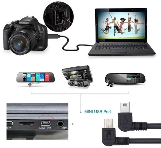 Alt view image 3 of 7 - 2 Pack Mini USB Cable,USB 2.0 Male to Mini USB 5 Pin Male 90 Degree Left/Right Angled Charging Data Transfer Extension Cable Black 1.64FT/0.5M