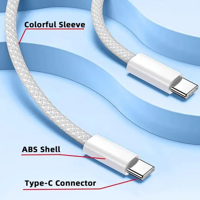 Alt view image 7 of 7 - USB C to C Nylon Braided Cable USB C PD 27W 65W 480Mbps Data Charger Cable White for Phone & Tablet & Laptop 2.0M