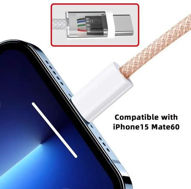 Alt view image 5 of 7 - USB C Nylon Braided Cable USB C Male to Male 480Mbps Data Transfer PD 27W/65W Fast Charging Cable Pink 9.84FT/3.0M
