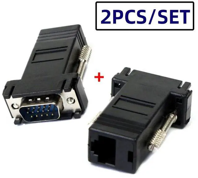 Alt view image 2 of 7 - 2 Pack RJ45 to VGA Adapter VGA 15Pin Male to RJ45 Cat5 Cat6 Female Ethernet Extender Converter Adapter for Monitor & Projector