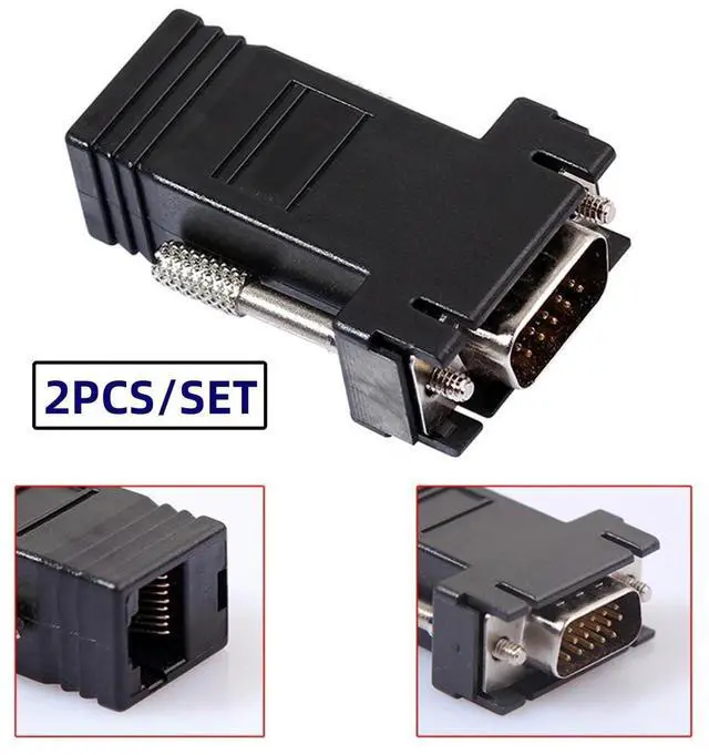 Alt view image 6 of 7 - 2 Pack RJ45 to VGA Adapter VGA 15Pin Male to RJ45 Cat5 Cat6 Female Ethernet Extender Converter Adapter for Monitor & Projector