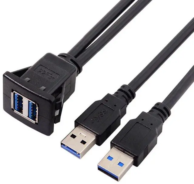 Main image of USB 3.0 Dual Port Flush Mount 2 Male to 2 Female Extension Cable for Car Dashboard Panel Mount