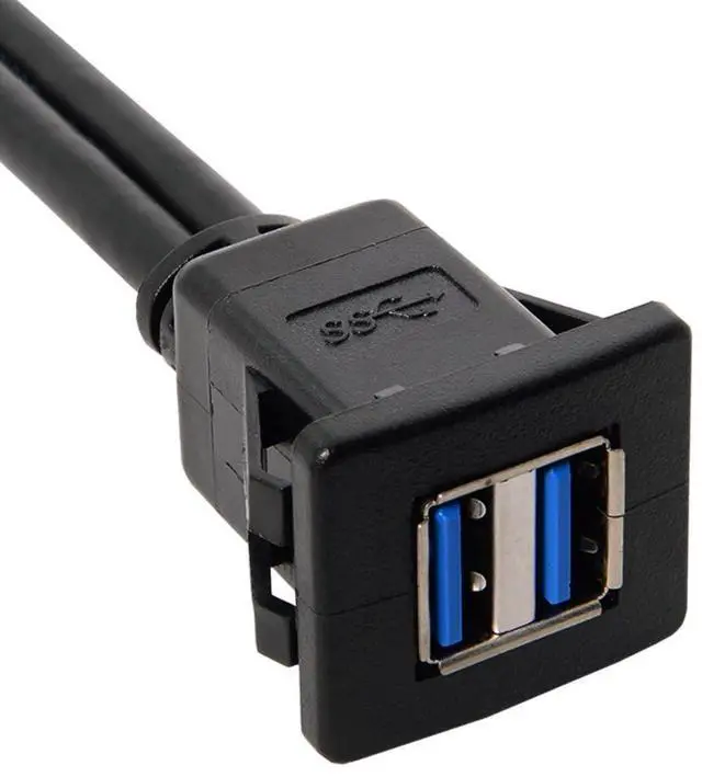 Alt view image 4 of 7 - USB 3.0 Dual Port Flush Mount 2 Male to 2 Female Extension Cable for Car Dashboard Panel Mount