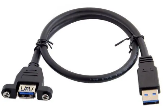 Alt view image 2 of 6 - USB 3.0 Male to Female Extension Data Cable with Panel Mount Screws 0.5M