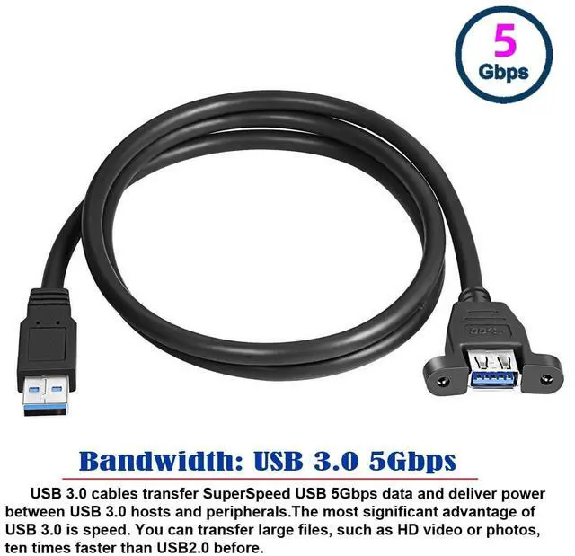 Alt view image 2 of 7 - USB 3.0 A Type Male to Female Extension Cable with Panel Mount Screws 50cm