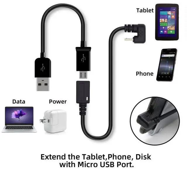 Alt view image 2 of 7 - Micro USB Cable Micro USB 2.0 5Pin Male to Female Data Extension Cable U Shape Angled