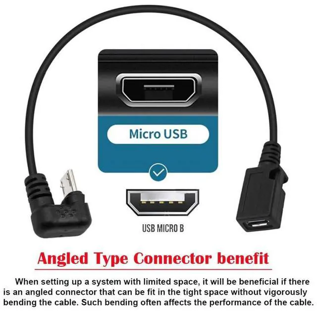 Alt view image 5 of 7 - Micro USB Cable Micro USB 2.0 5Pin Male to Female Data Extension Cable U Shape Angled
