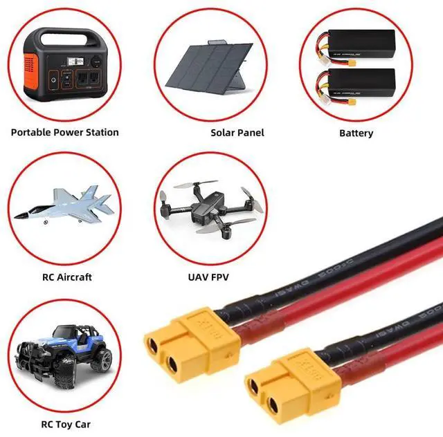 Alt view image 3 of 7 - XT60 Cable XT60 12AWG Female to Female Extension Cable for RC Battery Portable Power Station Solar Panel 0.5M