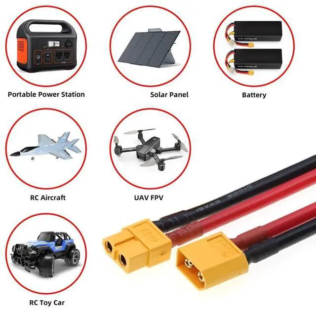 Alt view image 3 of 7 - XT60 Cable XT60 12AWG Male to Female Extension Cable for RC Battery Portable Power Station Solar Panel 0.5M