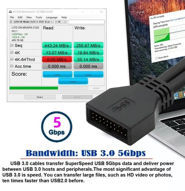Alt view image 3 of 7 - 9.45Inch USB 3.0 Front Panel Header 19/20Pin Male to Female Mainboard Header Port 90 Degree Left Angled Extension Cable Adapter