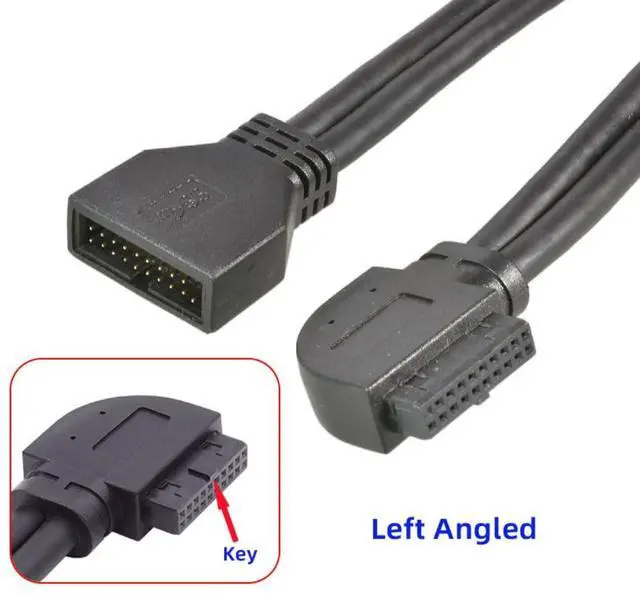 Alt view image 4 of 7 - USB 3.0 Front Panel Header 19/20Pin Male to Female 90 Degree Left Angled Mainboard Header Port Extension Cable Adapter