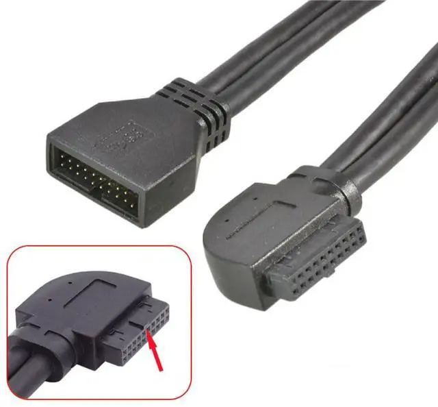 Alt view image 5 of 7 - USB 3.0 Front Panel Header 19/20Pin Male to Female 90 Degree Left Angled Mainboard Header Port Extension Cable Adapter