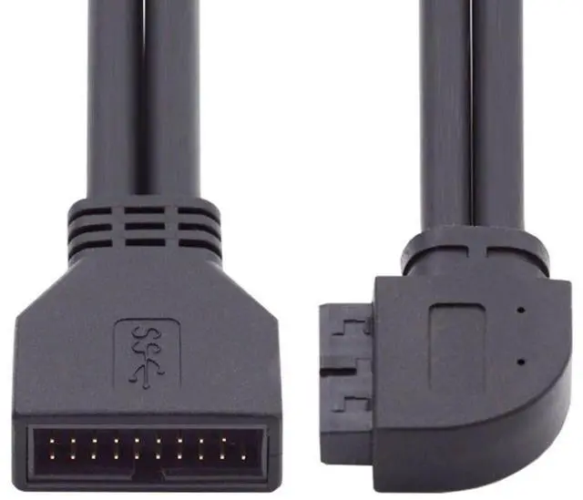 Alt view image 6 of 7 - USB 3.0 Front Panel Header 19/20Pin Male to Female 90 Degree Left Angled Mainboard Header Port Extension Cable Adapter