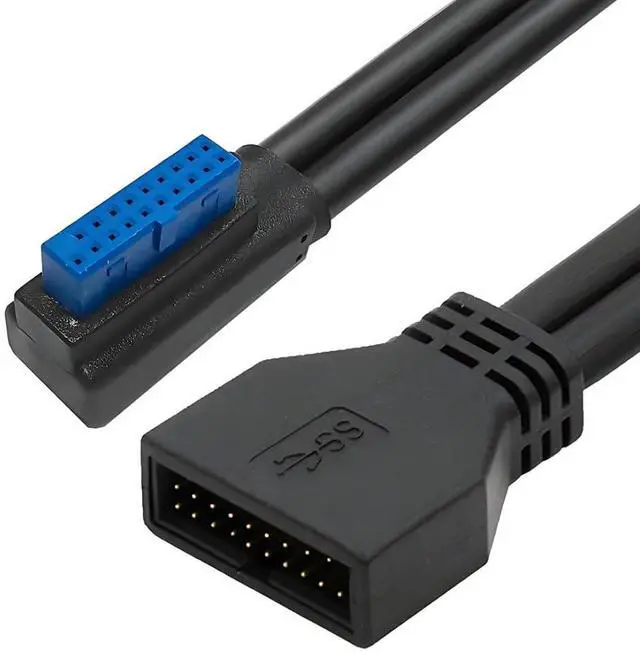 Alt view image 7 of 7 - 9.45Inch USB 3.0 Front Panel Header 19/20Pin Male to Female Mainboard Header Port 90 Degree Left Angled Extension Cable Adapter