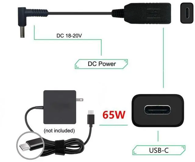 Alt view image 2 of 7 - USB C to DC 20V 4.5x3.0mm Power Plug PD 65W Emulator Trigger Charge Cable for Laptop