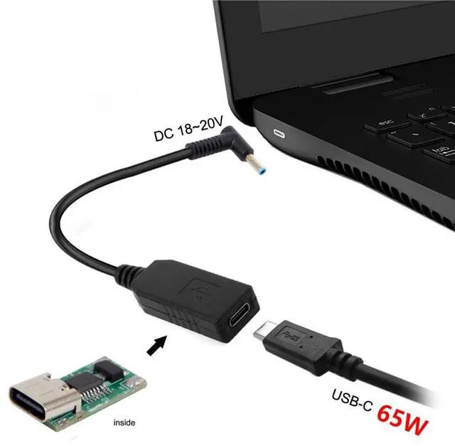 Alt view image 3 of 7 - USB C to DC 20V 4.5x3.0mm Power Plug PD 65W Emulator Trigger Charge Cable for Laptop