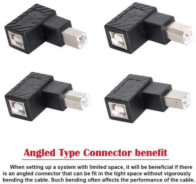 Alt view image 3 of 7 - 4Pcs USB 2.0 B Type Male to Female Extension Adapter Horizontal Vertical Angled 90 Degree for Disk Scanner
