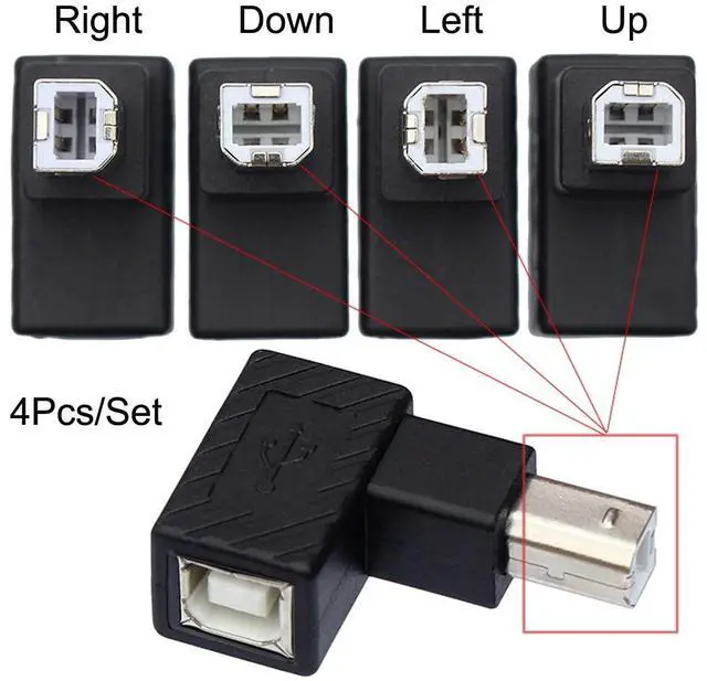 Alt view image 6 of 7 - 4Pcs USB 2.0 B Type Male to Female Extension Adapter Horizontal Vertical Angled 90 Degree for Disk Scanner