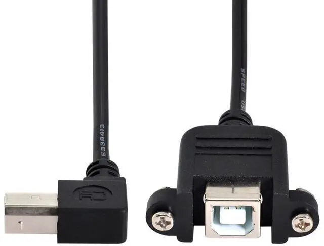 Alt view image 3 of 7 - CY USB 2.0 Type B Male to Type B Female Extension Cable with Screws for Panel Mount 50cm 90 Degree Left Angled