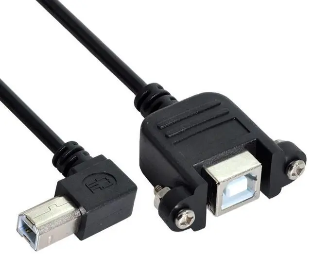 Alt view image 2 of 7 - CY USB 2.0 Type B Male to Type B Female Extension Cable with Screws for Panel Mount 50cm 90 Degree Left Angled