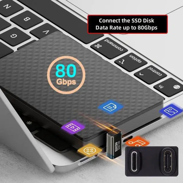 Alt view image 3 of 7 - USB C Extender Adapter,USB 5.0 Type C Male to Female 180 Degree Angled Adapter Support 80Gbps Data Transfer PD 240W Fast Charging 16K/8K/5K Video Output