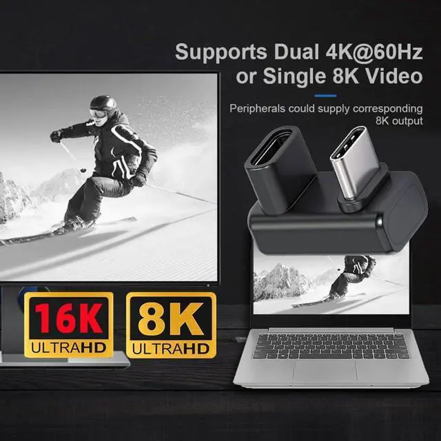 Alt view image 4 of 7 - USB C Extender Adapter,USB 5.0 Type C Male to Female 180 Degree Angled Adapter Support 80Gbps Data Transfer PD 240W Fast Charging 16K/8K/5K Video Output